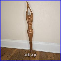 VTG Hand-Carved Wooden Female Sculpture Mid Century Modern Folk Art 27.5 Flaw