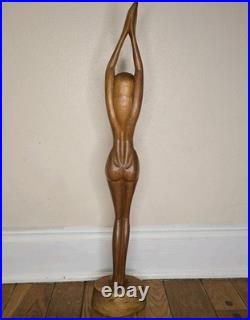 VTG Hand-Carved Wooden Female Sculpture Mid Century Modern Folk Art 27.5 Flaw