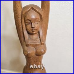 VTG Hand-Carved Wooden Female Sculpture Mid Century Modern Folk Art 27.5 Flaw