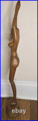 VTG Hand-Carved Wooden Female Sculpture Mid Century Modern Folk Art 27.5 Flaw