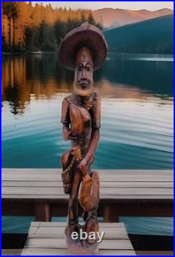 VTG Hand Carved Wooden Folk Art Caribbean Man Very Detailed Sculpture 2-ft. 7-in