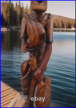 VTG Hand Carved Wooden Folk Art Caribbean Man Very Detailed Sculpture 2-ft. 7-in