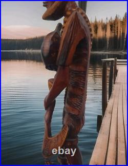 VTG Hand Carved Wooden Folk Art Caribbean Man Very Detailed Sculpture 2-ft. 7-in