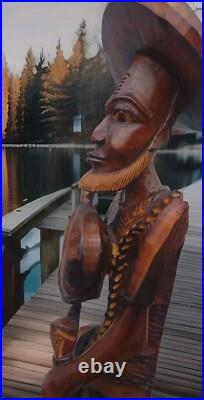 VTG Hand Carved Wooden Folk Art Caribbean Man Very Detailed Sculpture 2-ft. 7-in