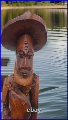 VTG Hand Carved Wooden Folk Art Caribbean Man Very Detailed Sculpture 2-ft. 7-in