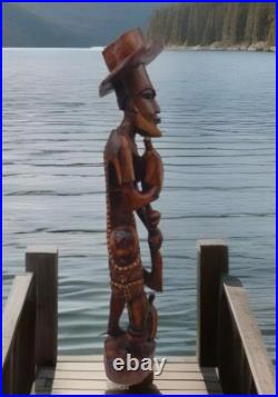 VTG Hand Carved Wooden Folk Art Caribbean Man Very Detailed Sculpture 2-ft. 7-in