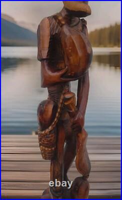 VTG Hand Carved Wooden Folk Art Caribbean Man Very Detailed Sculpture 2-ft. 7-in
