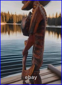 VTG Hand Carved Wooden Folk Art Caribbean Man Very Detailed Sculpture 2-ft. 7-in