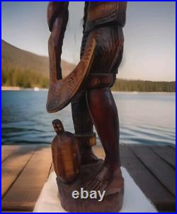 VTG Hand Carved Wooden Folk Art Caribbean Man Very Detailed Sculpture 2-ft. 7-in
