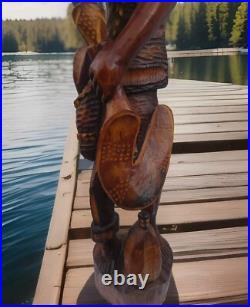 VTG Hand Carved Wooden Folk Art Caribbean Man Very Detailed Sculpture 2-ft. 7-in