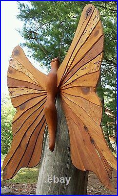 VTG Handcrafted Wooden Butterfly 12 Wood Species Artisan Folk Art Huge 30