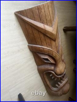 VTG Huge TIKI TRIBAL MASK WOOD FACE WALL HANGING