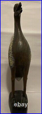 VTG Large Hand Carved Wooden Haron Or Crane Solid Wood Stunning Details 22.5