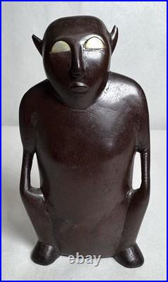 VTG Micronesia Tobi Island Squatting Figure Wood Carving Palau Inlaid Shell Eyes