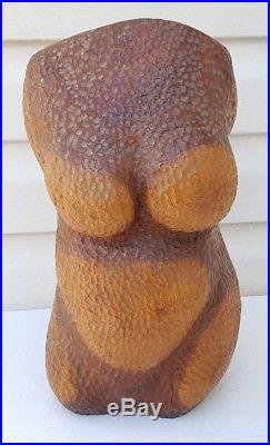 VTG Mid Century Hand Carved Wooden Female Torso Sculpture by Phil Adams 1964
