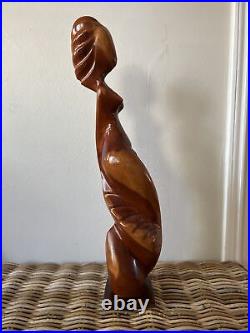 VTG Modernist Sculpture Mid Century Wood Carved figure Art Female abstract 22.5