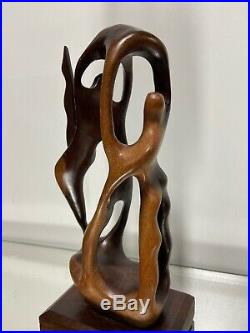 VTG Modernist Sculpture Mid Century Wood Carved figure Art figures abstract
