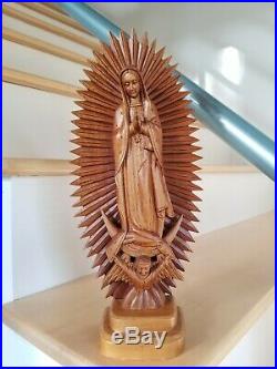 VTG Our Lady of GUADELUPE/Virgin Hand-Carved Wood Mexican Art Sculpture/Statue