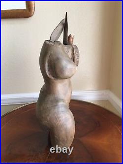 VTG Primitive Hand Carved Wooden Female Torso Sculpture