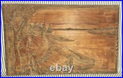 VTG RUSTIC KOTKA FINLAND CARVED WOODWALL ART CABIN withBOAT ON BEACH M Kuparinen