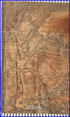 VTG RUSTIC KOTKA FINLAND CARVED WOODWALL ART CABIN withBOAT ON BEACH M Kuparinen