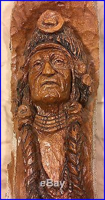 VTG Ronald J. Adamson Two Chiefs Hand Carved Cottonwood Bark Wall Hanging