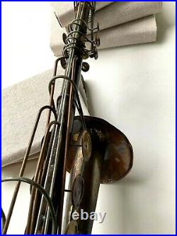 VTG Saxophone Metal Wall or Table Art Handmade Mixed Media Copper Iron & Wood