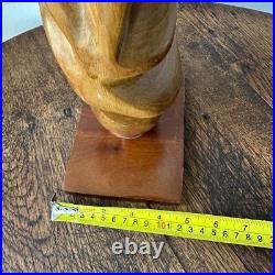 VTG Sculpture Mid Century Wood Carved figure Female abstract Art Modernist 22 in