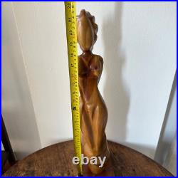 VTG Sculpture Mid Century Wood Carved figure Female abstract Art Modernist 22 in