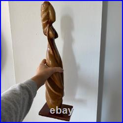 VTG Sculpture Mid Century Wood Carved figure Female abstract Art Modernist 22 in