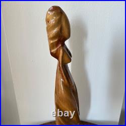 VTG Sculpture Mid Century Wood Carved figure Female abstract Art Modernist 22 in