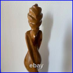 VTG Sculpture Mid Century Wood Carved figure Female abstract Art Modernist 22 in