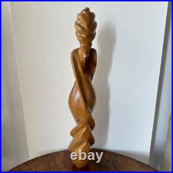 VTG Sculpture Mid Century Wood Carved figure Female abstract Art Modernist 22 in
