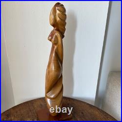 VTG Sculpture Mid Century Wood Carved figure Female abstract Art Modernist 22 in