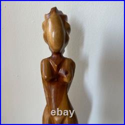 VTG Sculpture Mid Century Wood Carved figure Female abstract Art Modernist 22 in