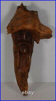 VTG Sculpture Wood Wooden Hand Carved Spirit Man Wizard Signed Wells Folk Art
