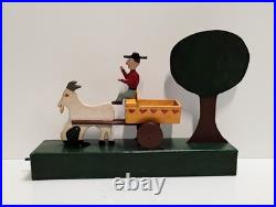VTG Signed Hand Made Wooden Automata Folk Art Carriage Toy Sculpture 20