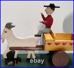 VTG Signed Hand Made Wooden Automata Folk Art Carriage Toy Sculpture 20