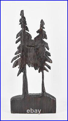 VTG Tall Cryptomeria Carved Wood 2 Pine Trees on Base Sculpture Rustic Décor 23