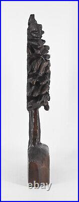 VTG Tall Cryptomeria Carved Wood 2 Pine Trees on Base Sculpture Rustic Décor 23