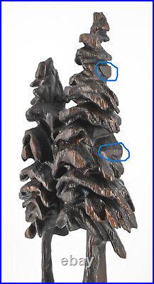 VTG Tall Cryptomeria Carved Wood 2 Pine Trees on Base Sculpture Rustic Décor 23