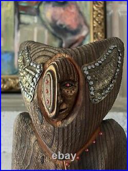 VTG Wood Sculpture Signed by Roberto Macias RARE Large COA Tribal Folk Art