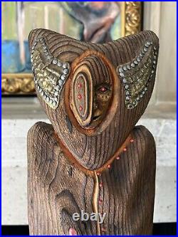 VTG Wood Sculpture Signed by Roberto Macias RARE Large COA Tribal Folk Art