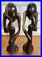 VTG Wood The Thinker Art Sculpture Carved Figure Minimalist Abstract Set Of 2