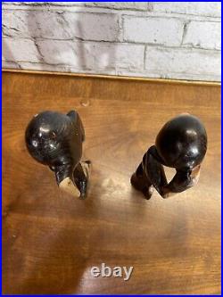 VTG Wood The Thinker Art Sculpture Carved Figure Minimalist Abstract Set Of 2