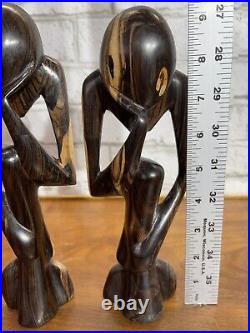 VTG Wood The Thinker Art Sculpture Carved Figure Minimalist Abstract Set Of 2