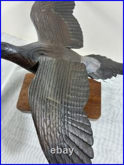 VTG hand-carved Wood flying bird sculpture signed from the mid-20th century