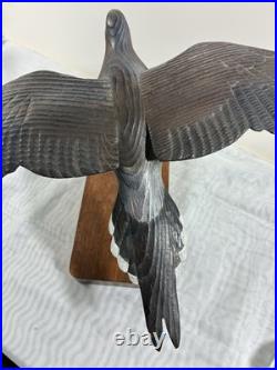 VTG hand-carved Wood flying bird sculpture signed from the mid-20th century