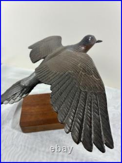 VTG hand-carved Wood flying bird sculpture signed from the mid-20th century