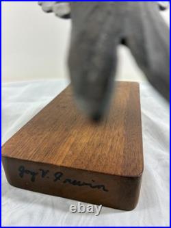 VTG hand-carved Wood flying bird sculpture signed from the mid-20th century